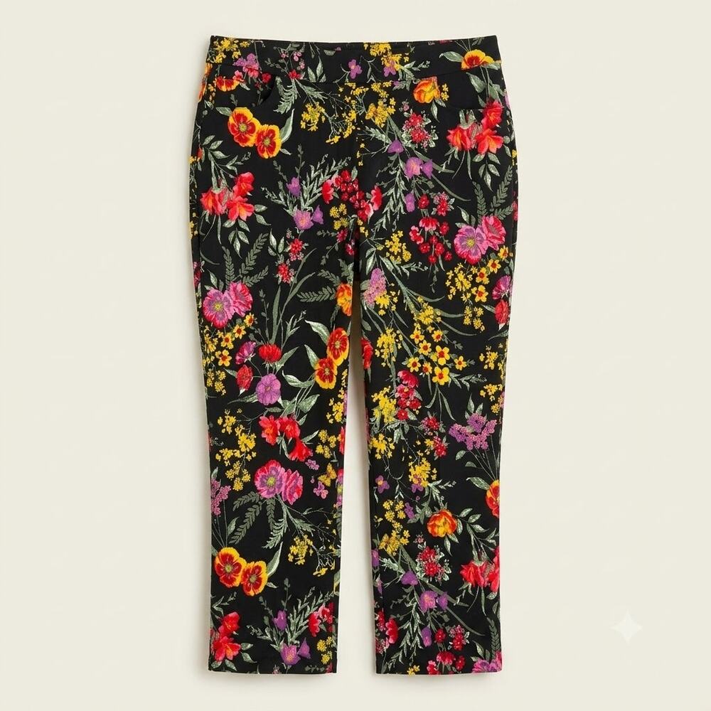 Susan Graver Womens 14 Boho Cottagecore Retro Uptown Stretch Crop Pants Pockets
